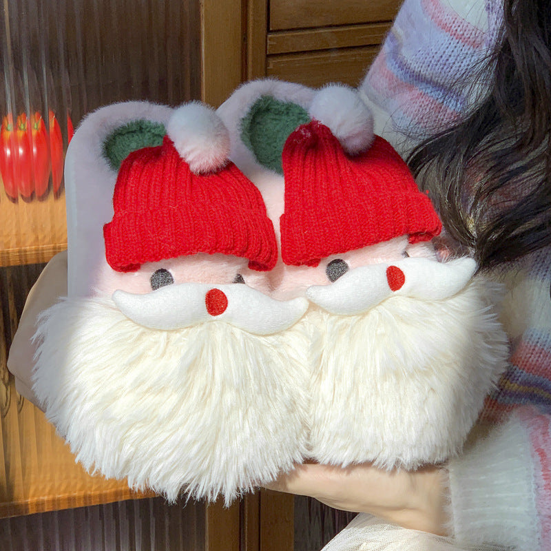 Cute Christmas Santa Claus Home Slippers Winter Warm Indoor Non-slip Floor Plush Shoes For Women - GimmeWarehouse