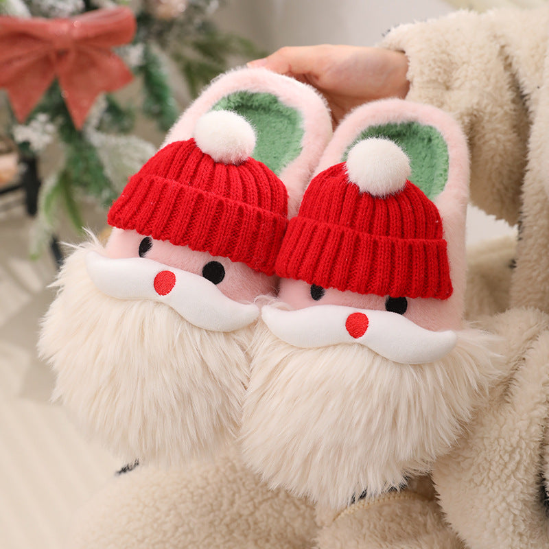 Cute Christmas Santa Claus Home Slippers Winter Warm Indoor Non-slip Floor Plush Shoes For Women - GimmeWarehouse