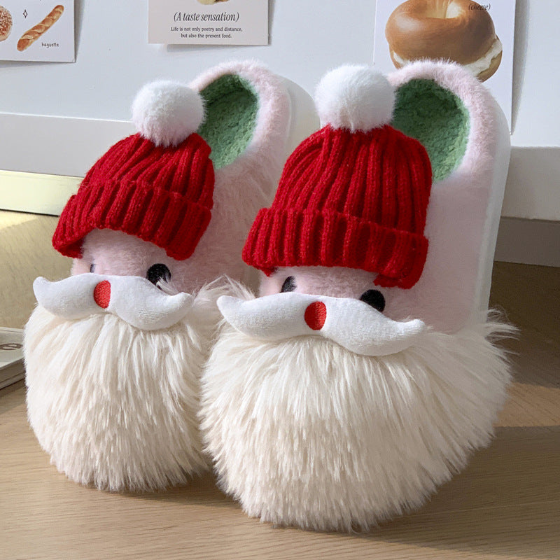 Cute Christmas Santa Claus Home Slippers Winter Warm Indoor Non-slip Floor Plush Shoes For Women - GimmeWarehouse