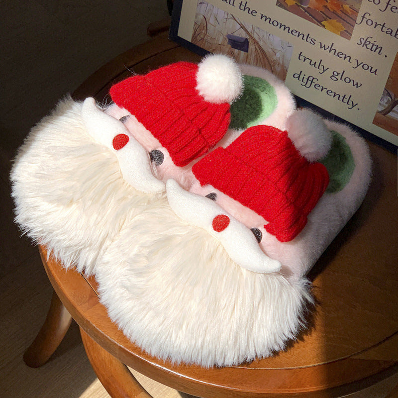 Cute Christmas Santa Claus Home Slippers Winter Warm Indoor Non-slip Floor Plush Shoes For Women - GimmeWarehouse