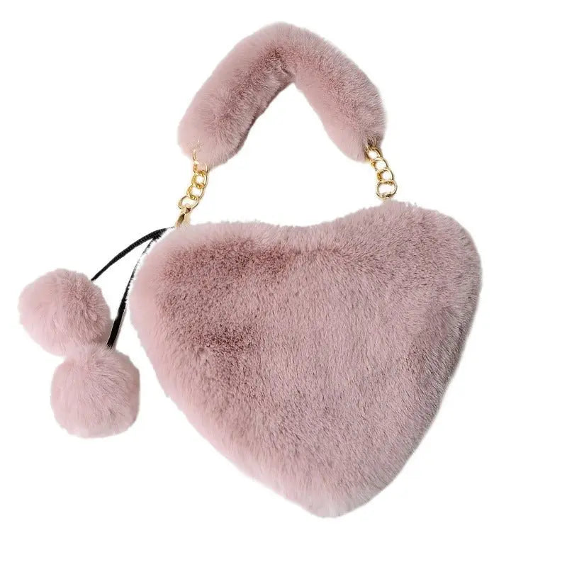 Cyber Red Fashion Plush Heart shaped Bag Women's Handbag Obliquely Straddle with Heart Heart Love Hairpin Wallet Gimme that