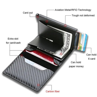 DIENQI Carbon Fiber Card Holder Black Magic Leather Wallet - GimmeWarehouse