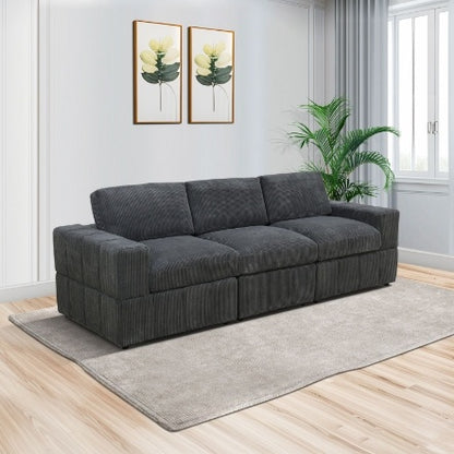 Dark Grey Corduroy Living Room Double Armrests 3-Piece Sofa - GimmeWarehouse