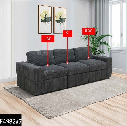 Dark Grey Corduroy Living Room Double Armrests 3-Piece Sofa - GimmeWarehouse