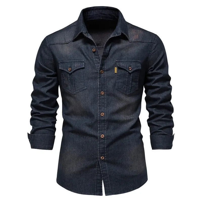 Denim  Jean Solid Color Long Sleeve Shirt - GimmeWarehouse