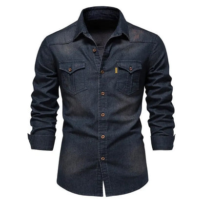 Denim  Jean Solid Color Long Sleeve Shirt - GimmeWarehouse