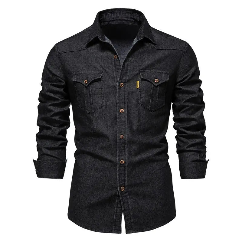 Denim  Jean Solid Color Long Sleeve Shirt - GimmeWarehouse