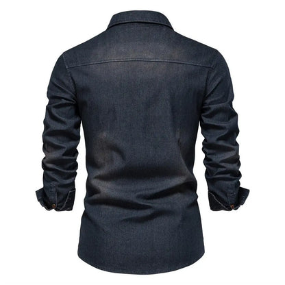 Denim  Jean Solid Color Long Sleeve Shirt - GimmeWarehouse