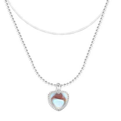 Double Design Love Moonstone Necklace Women's New Sweet Gradient Gemstone Heart-Shaped Collarbone Necklace Gimme that