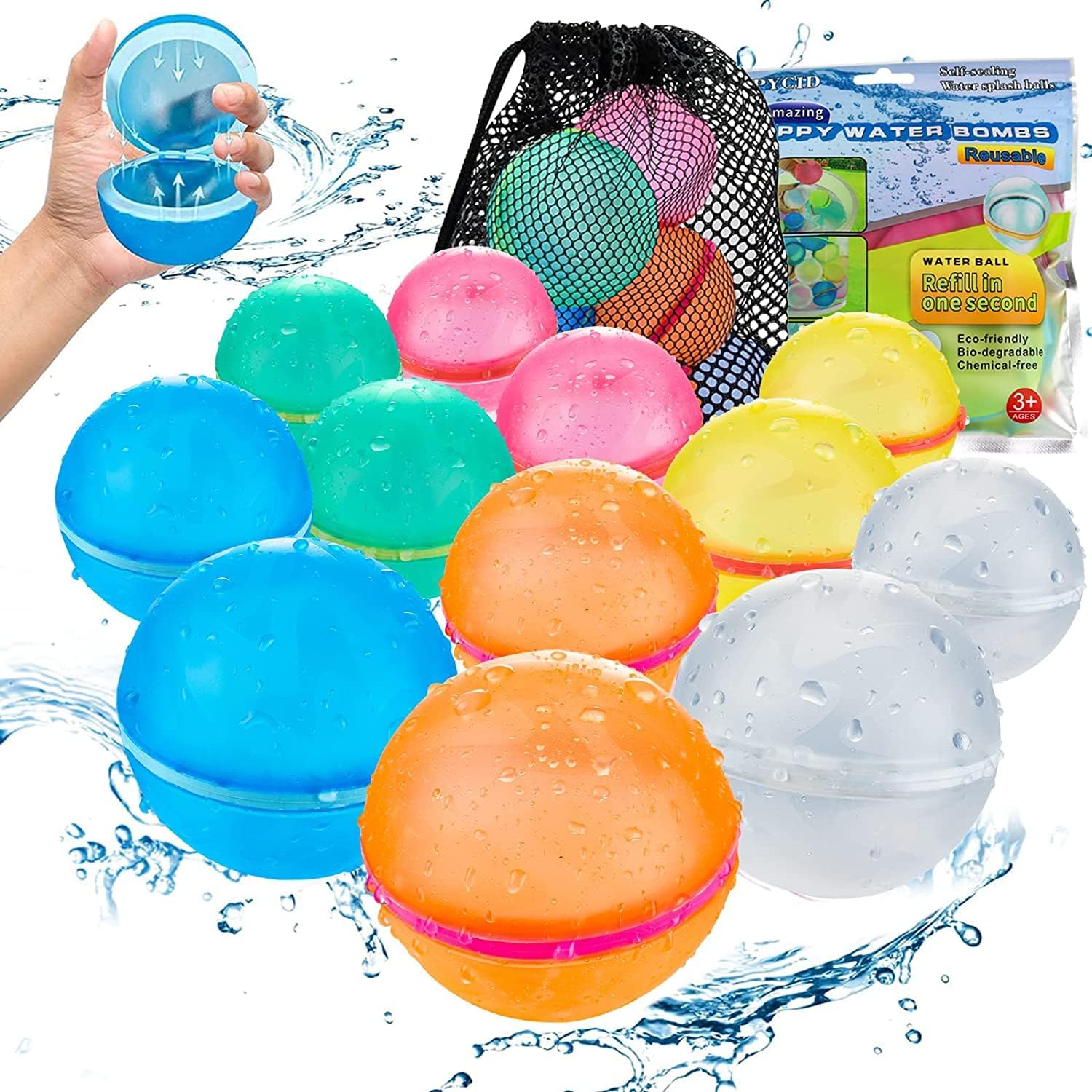 12 PCS Reusable Water Balloons, Refillable Magnetic Water Balls for Outdoor Games, Self Sealing Water Splash Bomb Quick Fill for eprolo