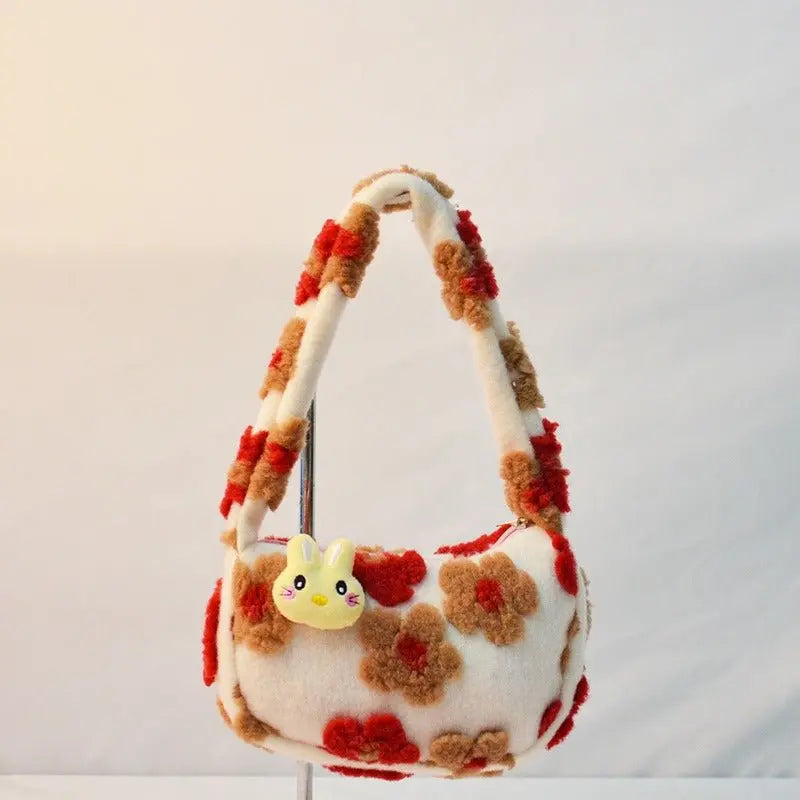 Plush Strawberry Bear Bag Shoulder Bag Handheld Shopping Bag Large Capacity Three Eyed Baby Double Sided Women's Bag Fashion Birthday Gift Gimme that