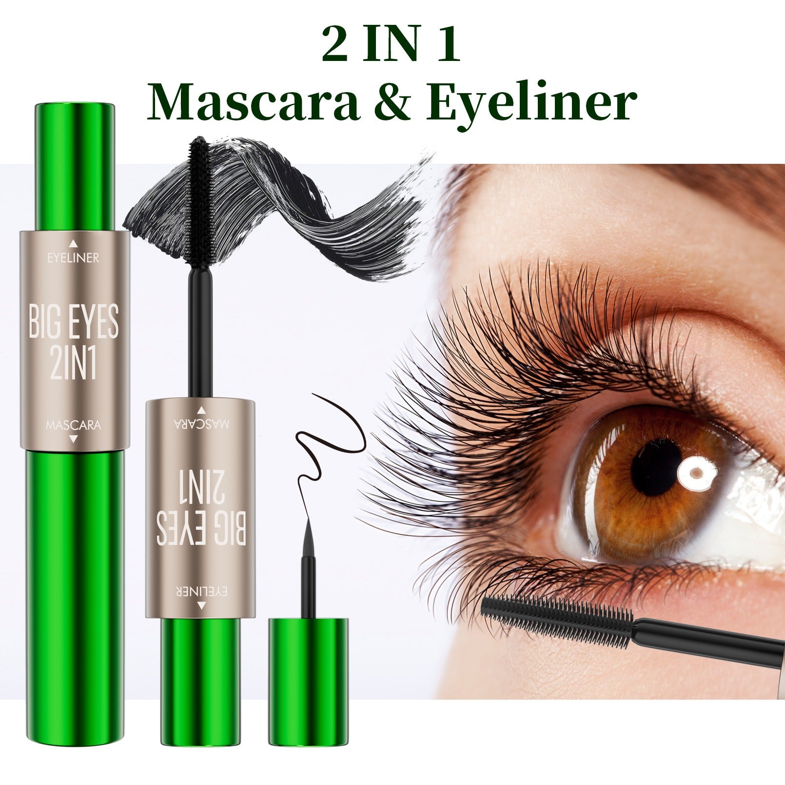 2-in-1 long and thick double-ended mascara, natural and smooth, no smudge cross-border makeup eyeliner eprolo