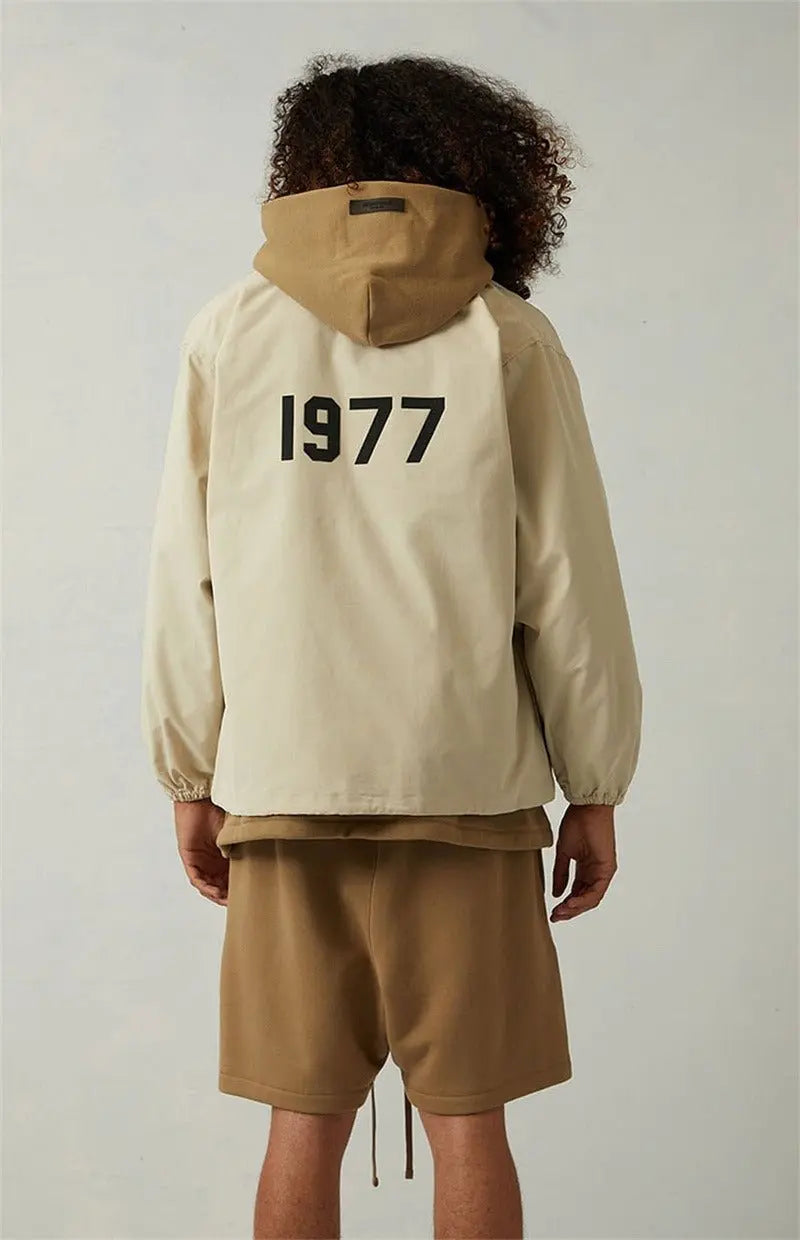 FEAR OF GOD ESSENTIALS 1977 Flocked Printed Jacket - GimmeWarehouse