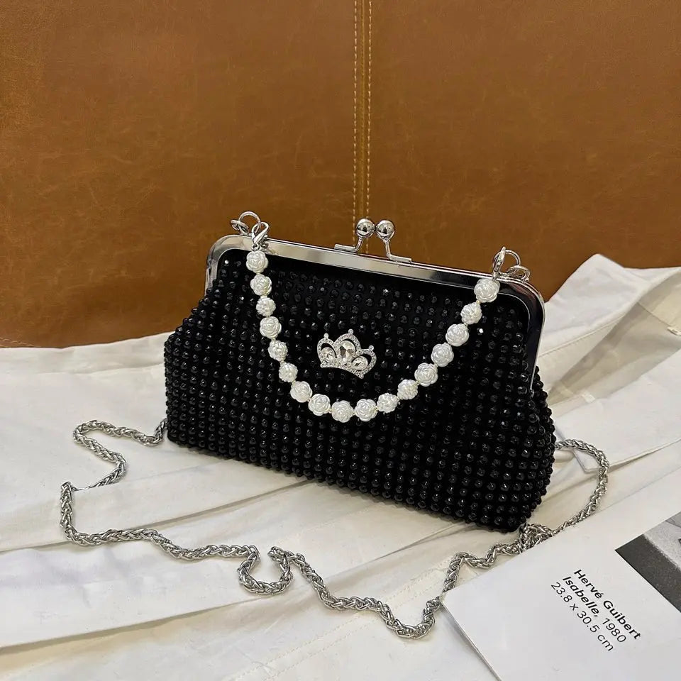 Fashion Crown Beading Shell Dome Bag - GimmeWarehouse