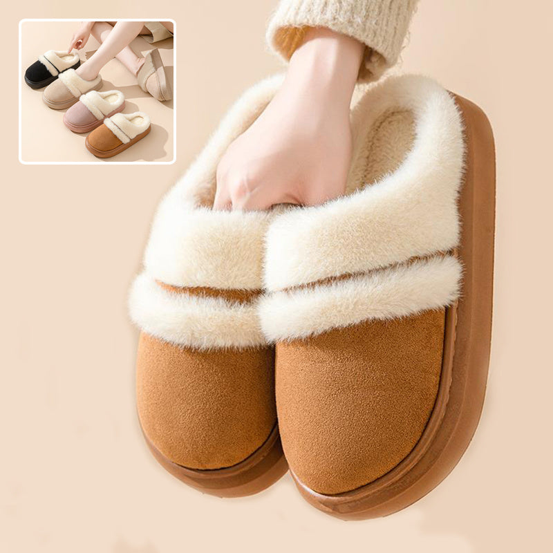 Fashion Warm Cotton Slippers For Women Leisure Thick Bottom Non-slip Plus-velvet House Shoes Winter Bedroom Floor Suede Slipper - GimmeWarehouse