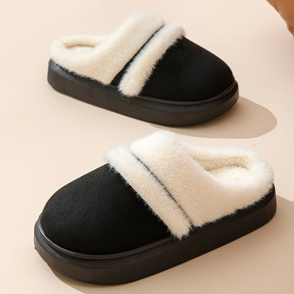 Fashion Warm Cotton Slippers For Women Leisure Thick Bottom Non-slip Plus-velvet House Shoes Winter Bedroom Floor Suede Slipper - GimmeWarehouse