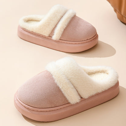 Fashion Warm Cotton Slippers For Women Leisure Thick Bottom Non-slip Plus-velvet House Shoes Winter Bedroom Floor Suede Slipper - GimmeWarehouse