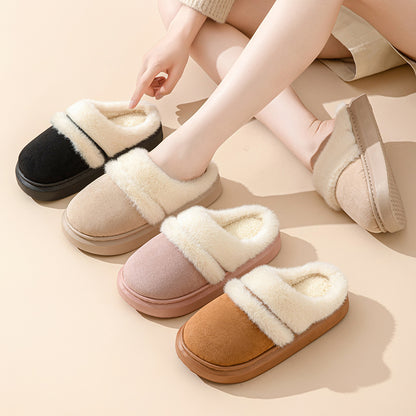 Fashion Warm Cotton Slippers For Women Leisure Thick Bottom Non-slip Plus-velvet House Shoes Winter Bedroom Floor Suede Slipper - GimmeWarehouse