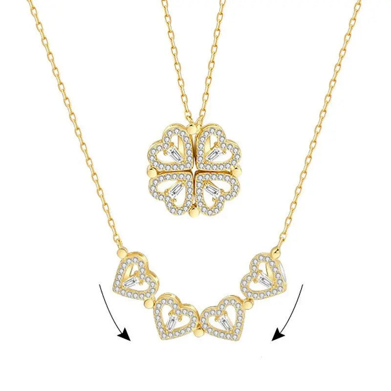 Four Leaf Clover Heart Shape Stainless Steel Necklace - GimmeWarehouse