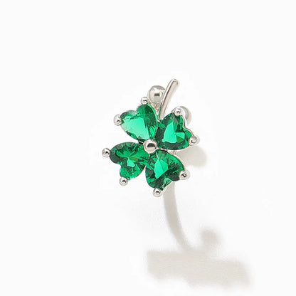 Green Lucky Four-Leaf Clover White Elegant Copper Ear Clip - GimmeWarehouse