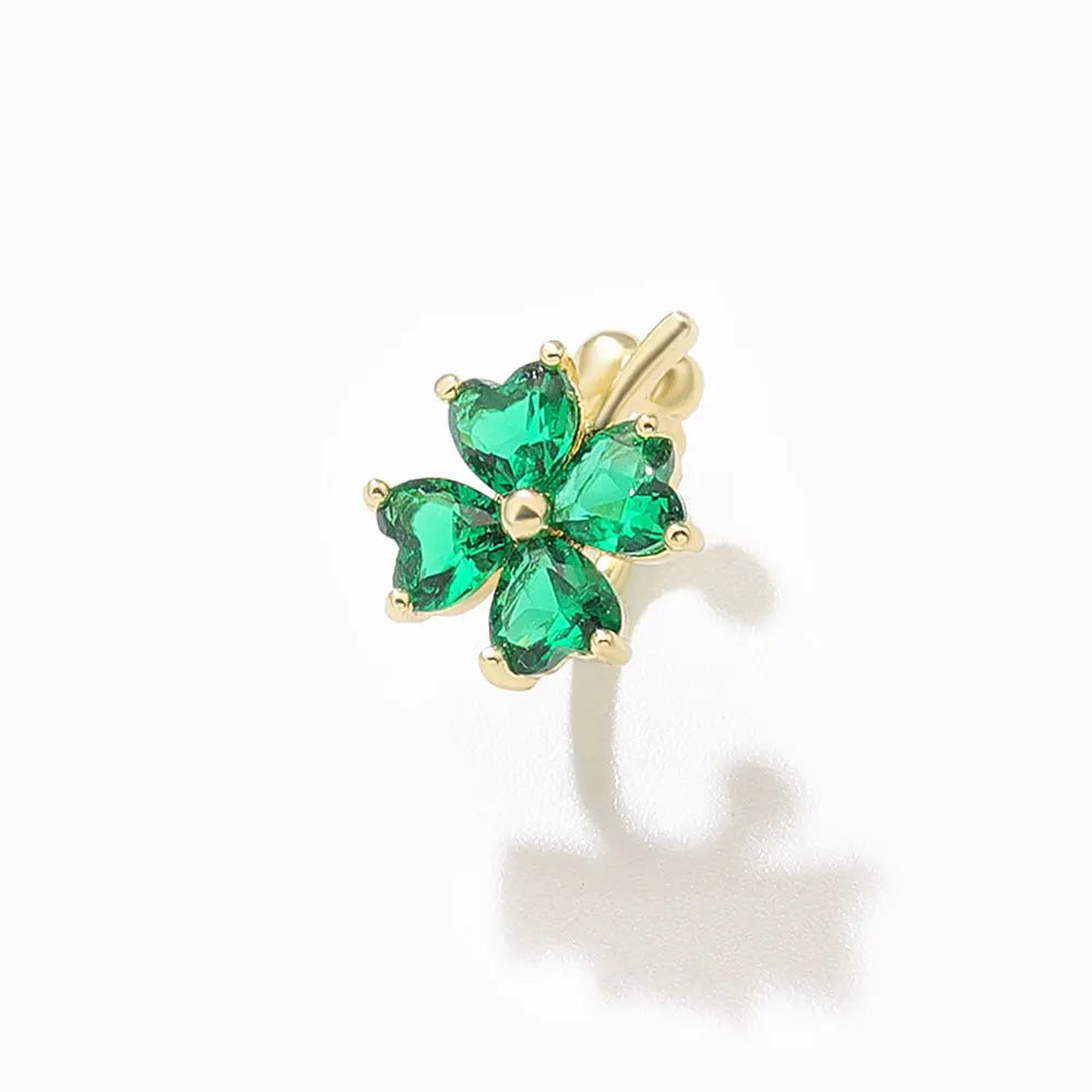 Green Lucky Four-Leaf Clover White Elegant Copper Ear Clip - GimmeWarehouse