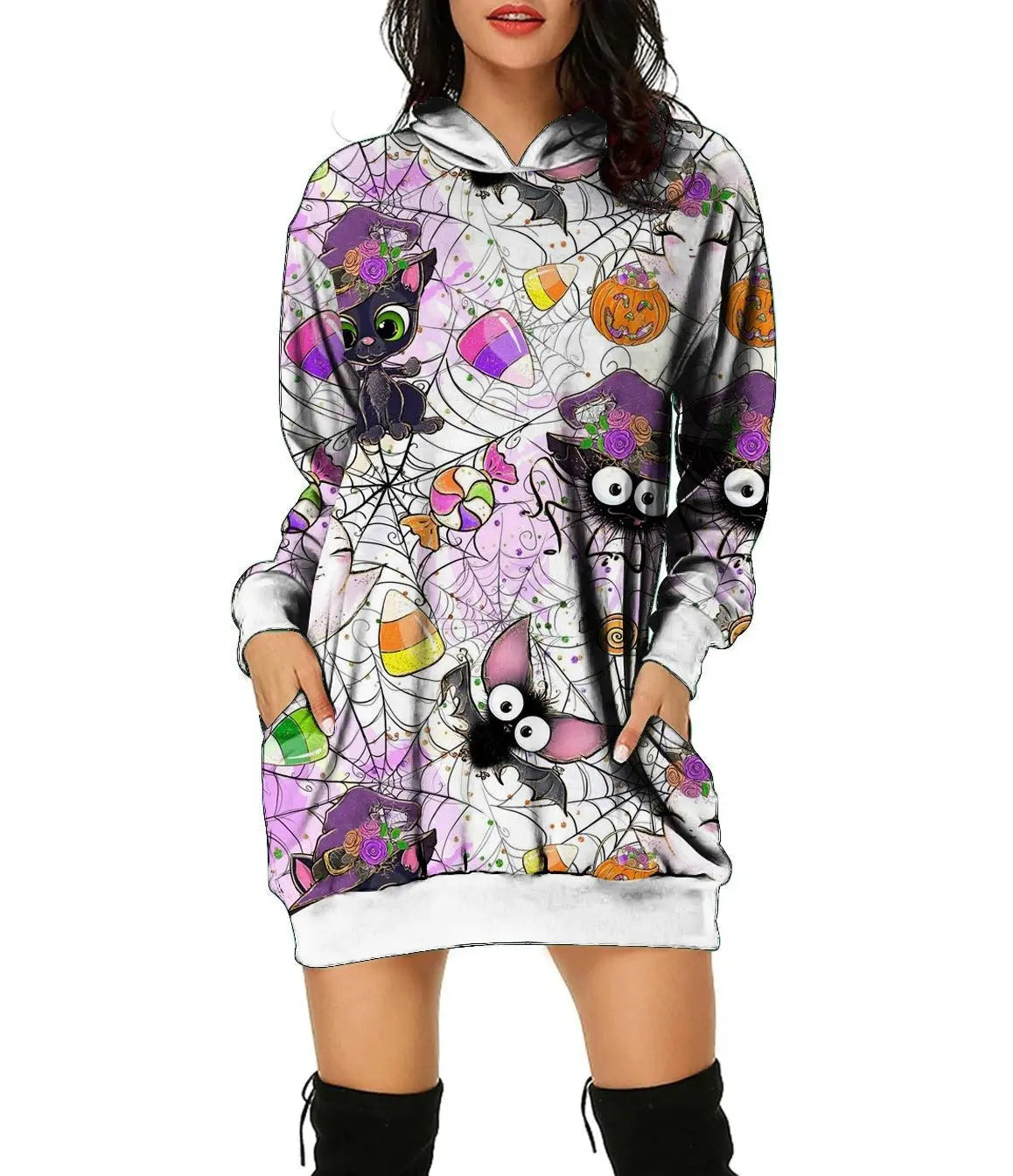 Halloween 3D Print Loose Hooded Pullover - Gimme That