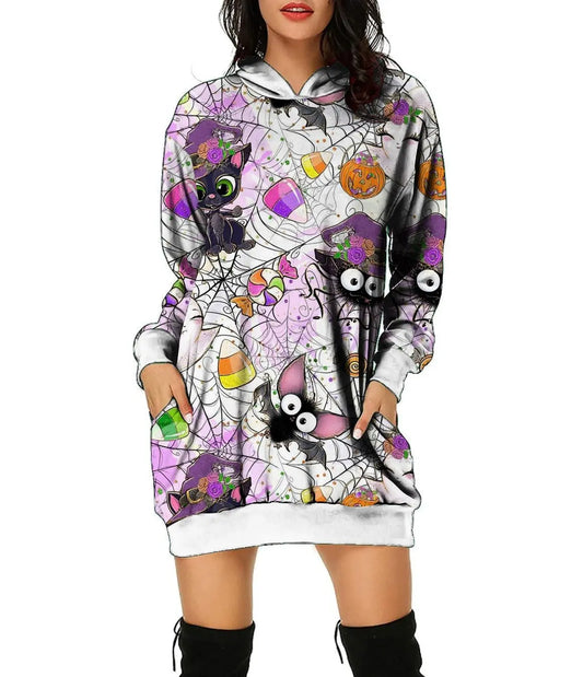 Halloween 3D Print Loose Hooded Pullover - GimmeWarehouse