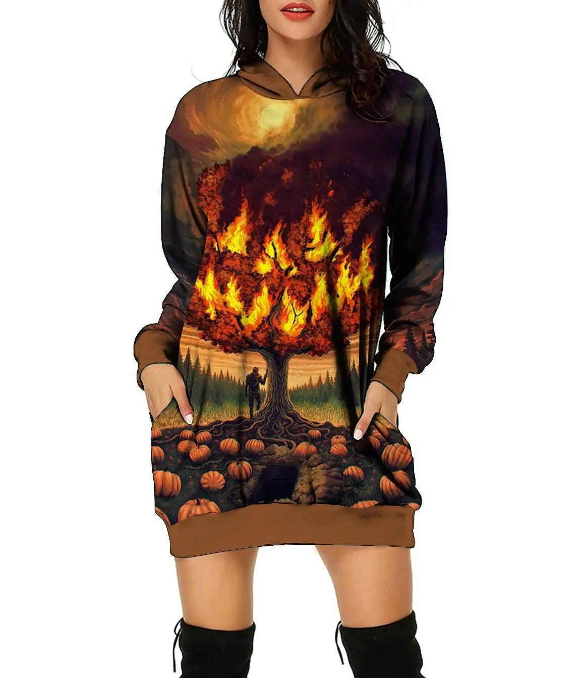 Halloween 3D Print Loose Hooded Pullover - GimmeWarehouse