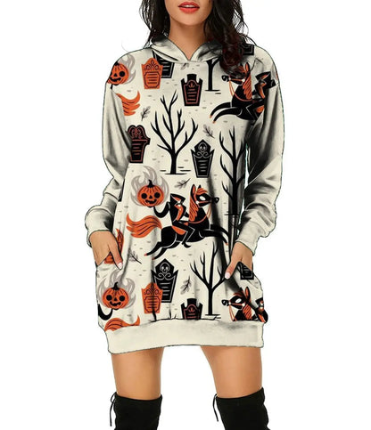 Halloween 3D Print Loose Hooded Pullover - GimmeWarehouse