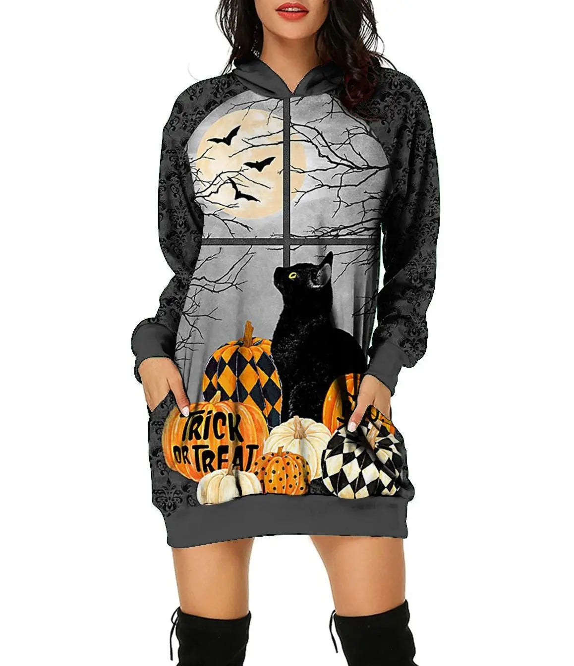 Halloween 3D Print Loose Hooded Pullover - GimmeWarehouse