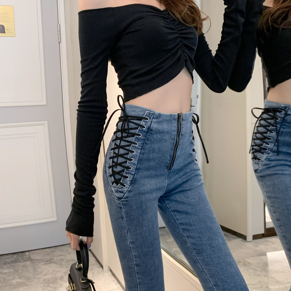 High waist jeans slim skinny cropped pencil pants - GimmeWarehouse