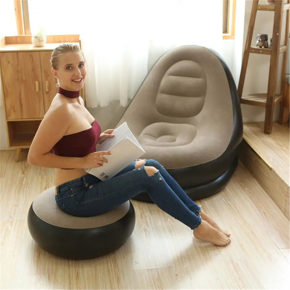 Inflatable Air Mattress Lazy Sofa Deck Chair Comfortable Leg Stool Rest Single Beanbag for home and Outdoor Use - GimmeWarehouse