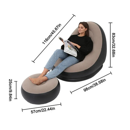 Inflatable Air Mattress Lazy Sofa Deck Chair Comfortable Leg Stool Rest Single Beanbag for home and Outdoor Use - GimmeWarehouse