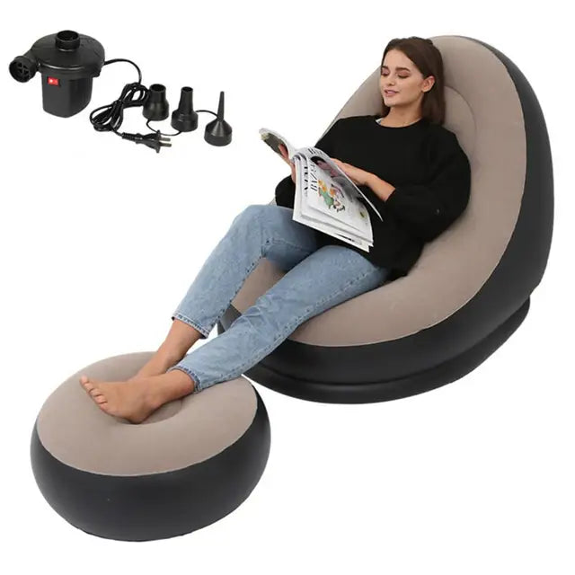 Inflatable Air Mattress Lazy Sofa Deck Chair Comfortable Leg Stool Rest Single Beanbag for home and Outdoor Use - GimmeWarehouse