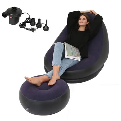 Inflatable Air Mattress Lazy Sofa Deck Chair Comfortable Leg Stool Rest Single Beanbag for home and Outdoor Use - GimmeWarehouse