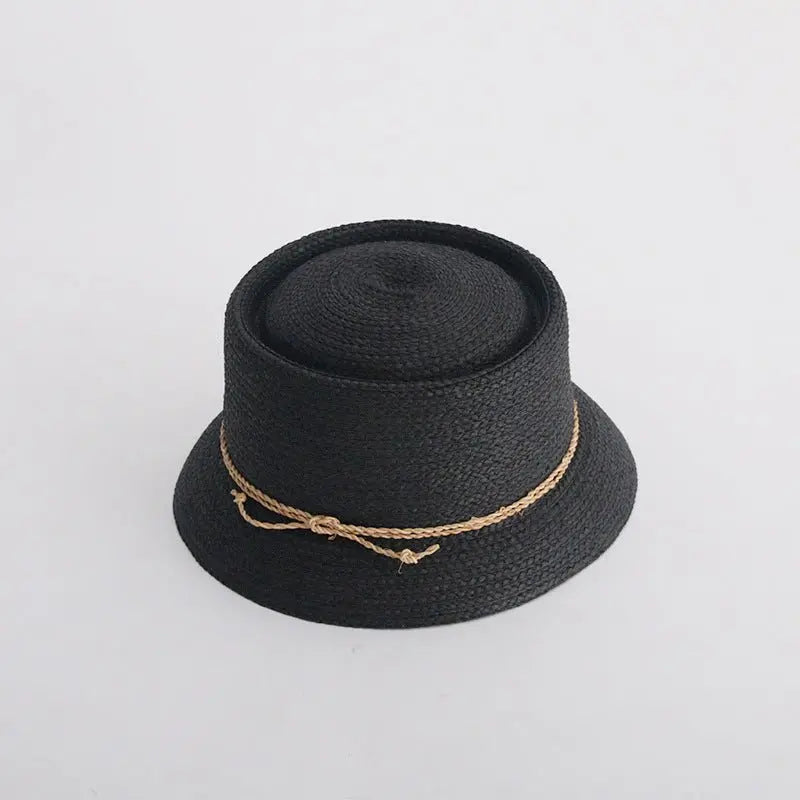 Japanese Style Flat Top Straw Woven Bucket Hat - GimmeWarehouse