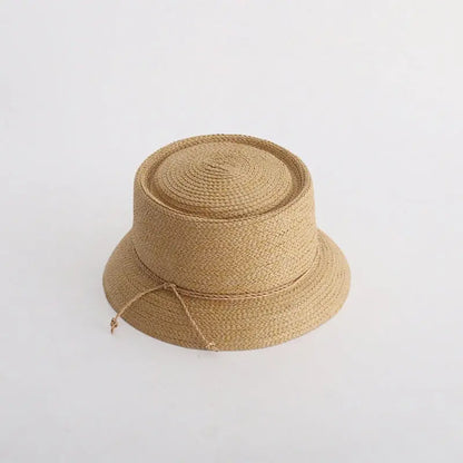 Japanese Style Flat Top Straw Woven Bucket Hat - GimmeWarehouse