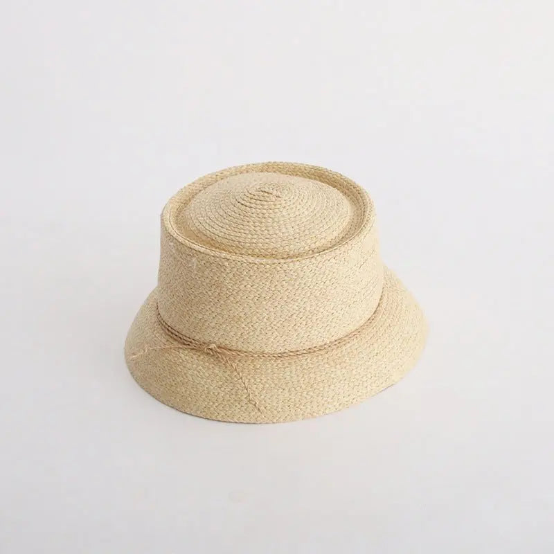 Japanese Style Flat Top Straw Woven Bucket Hat - GimmeWarehouse