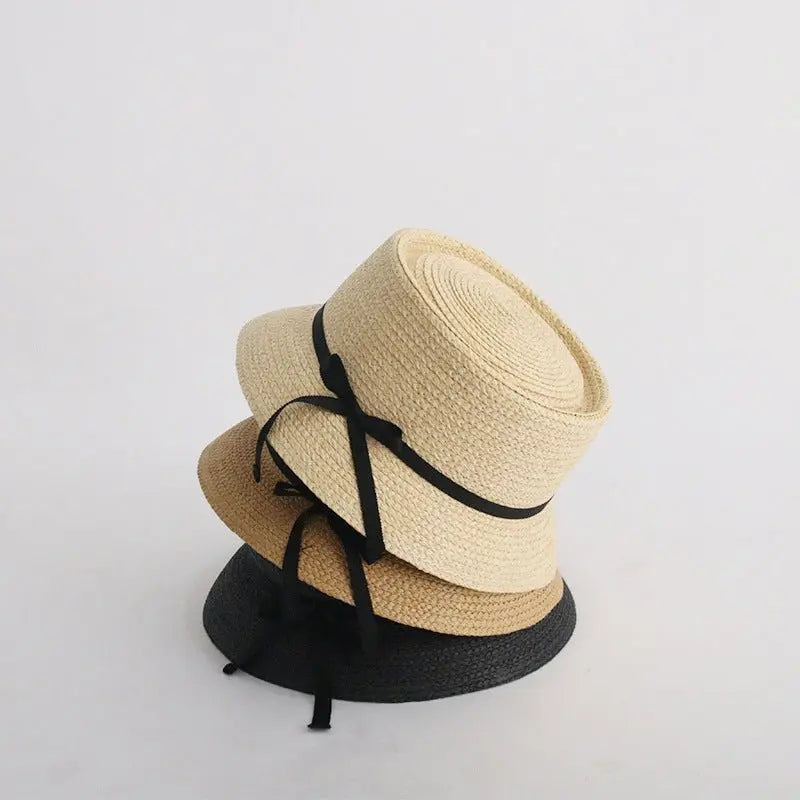 Japanese Style Flat Top Straw Woven Bucket Hat - GimmeWarehouse