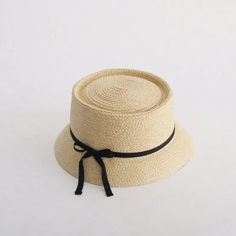 Japanese Style Flat Top Straw Woven Bucket Hat - GimmeWarehouse