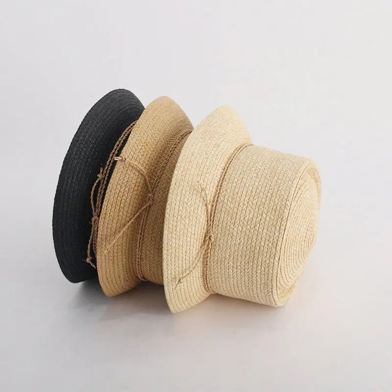 Japanese Style Flat Top Straw Woven Bucket Hat - GimmeWarehouse