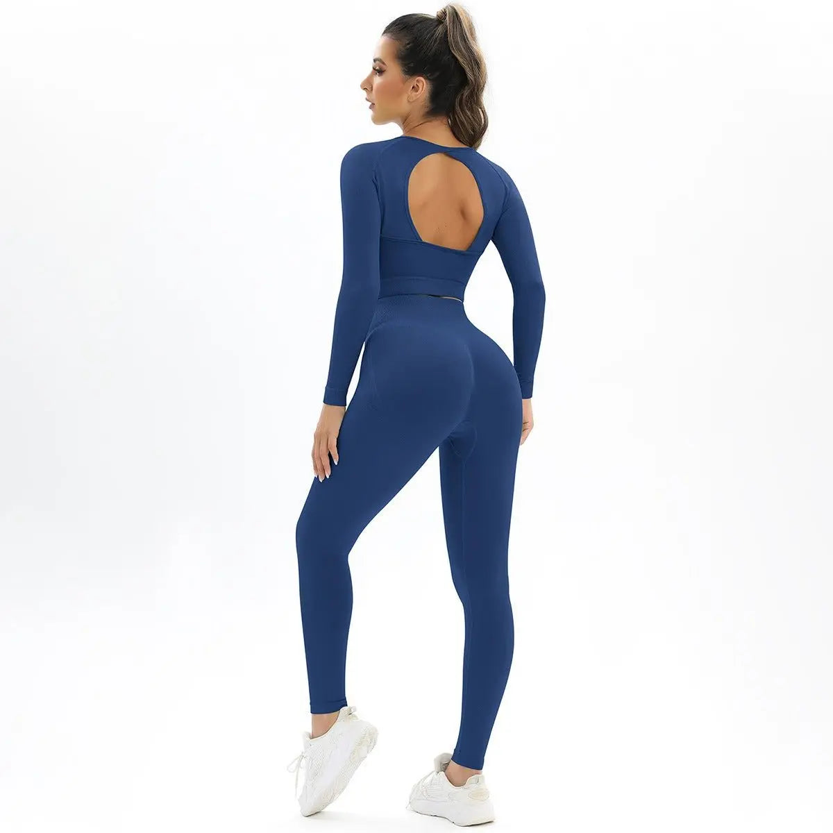 Peach Seamless Knitting Backless High Elastic Long Sleeve Yoga Suit Sports Running Fitness Two-Piece Set For Women Gimme that