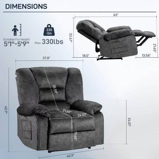 Living Room Recliner Chair Sofa With Massage And Heating - GimmeWarehouse