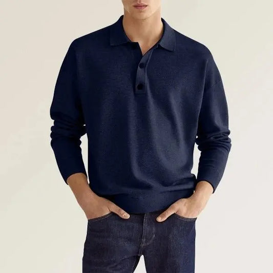 Autumn Long Sleeve V-Neck Button Men's Casual Top Polo Shirt Gimme that