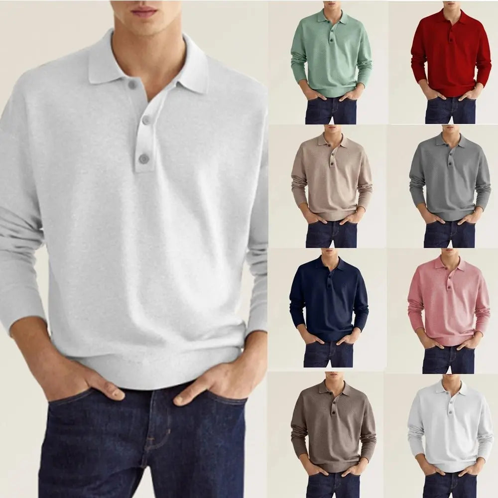 Autumn Long Sleeve V-Neck Button Men's Casual Top Polo Shirt Gimme that