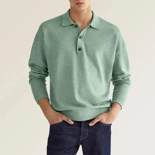 Autumn Long Sleeve V-Neck Button Men's Casual Top Polo Shirt Gimme that