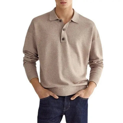 Autumn Long Sleeve V-Neck Button Men's Casual Top Polo Shirt Gimme that