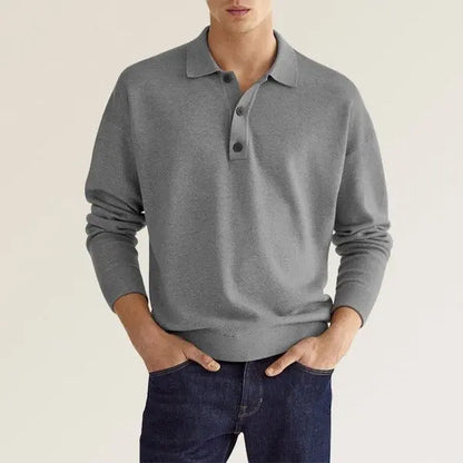 Autumn Long Sleeve V-Neck Button Men's Casual Top Polo Shirt Gimme that