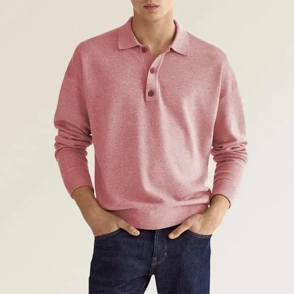 Autumn Long Sleeve V-Neck Button Men's Casual Top Polo Shirt Gimme that