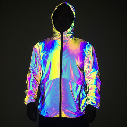 Men Reflective Hooded Jacket Casual Night Colorful Windbreaker Man Hip-hop Coats - GimmeWarehouse